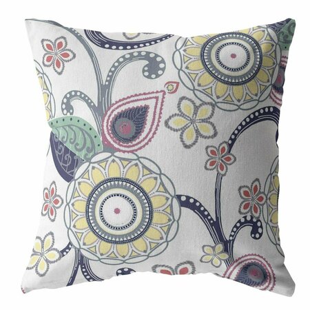 HOMEROOTS 16 in. White & Yellow Floral Indoor & Outdoor Throw Pillow Multi Color 412476